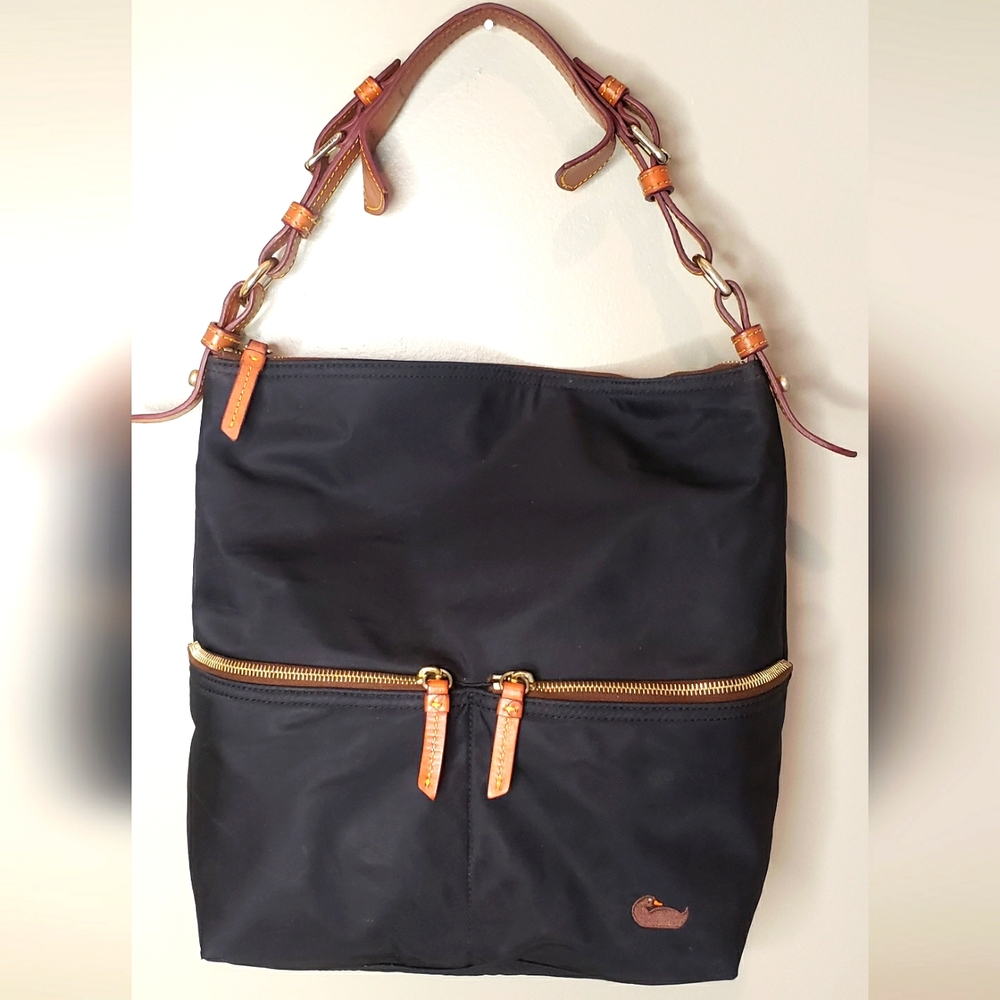 Dooney and Bourke Black Nylon with Hot Pink Inside Shoulder Bag